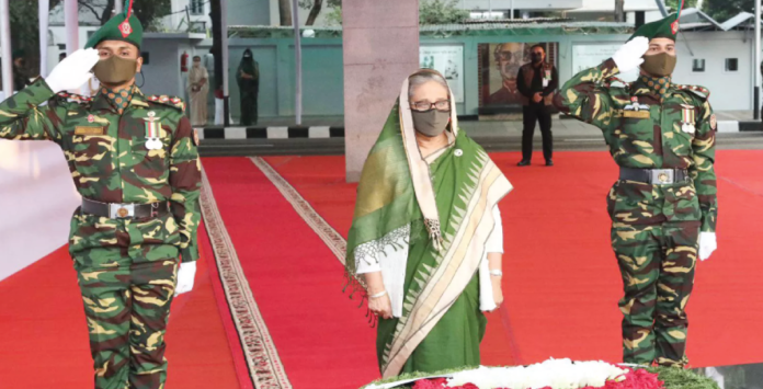 ৭ মার্চে বঙ্গবন্ধুর প্রতিকৃতিতে প্রধানমন্ত্রীর শ্রদ্ধা বঙ্গবন্ধু