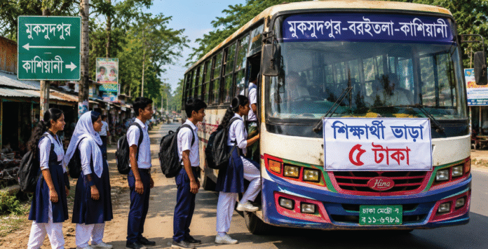 শিক্ষার্থীদের জন্য বাসভাড়া ৫ টাকা শিক্ষার্থী